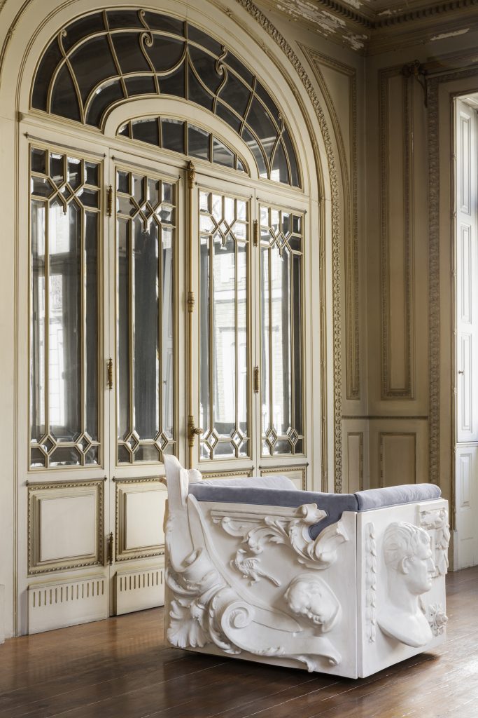 Intimate Luxury: Versailles Armchair with resin back with figures.