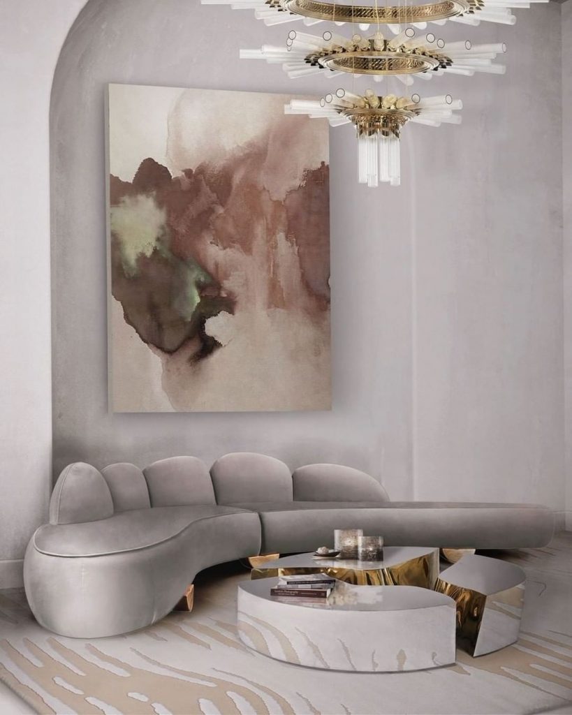 modern contemporary living room with oval center table