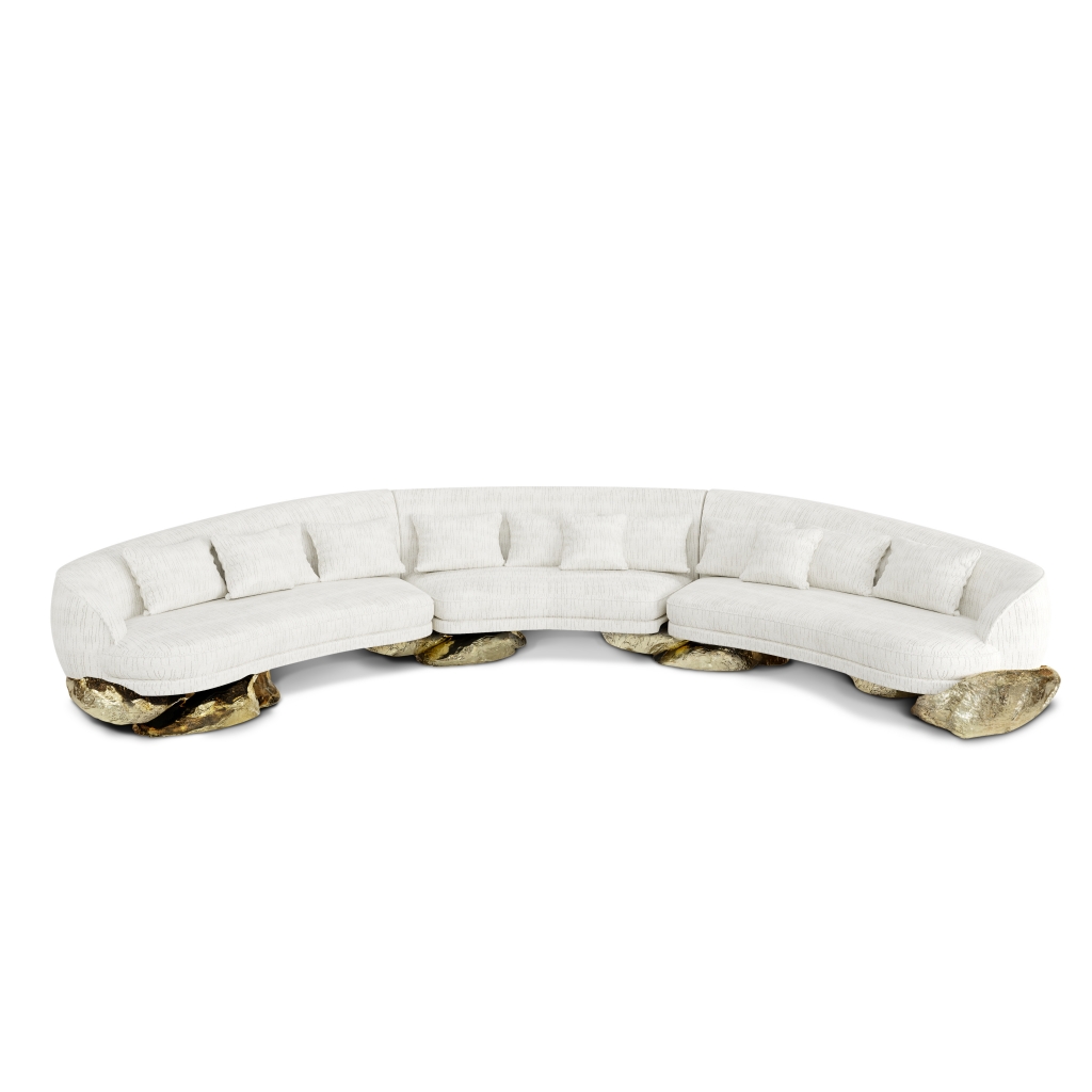 Gold Furniture- cream curved sofa with gold feet