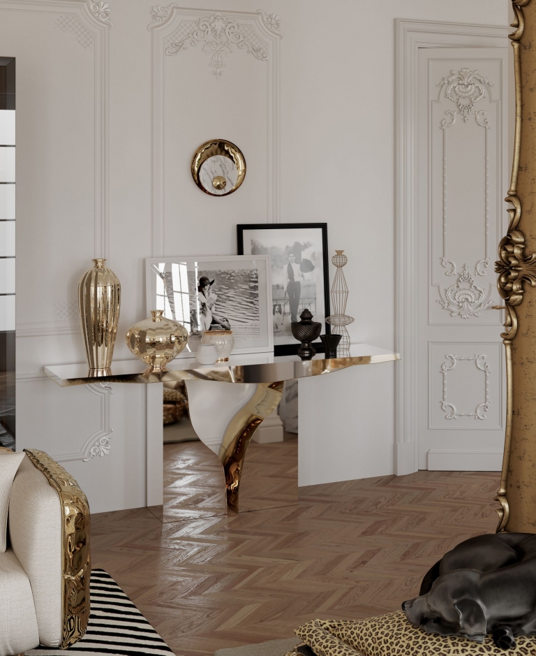 silver and gold console that is ready to go upgrade your closet or bedroom