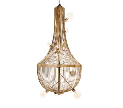Rockwell Group -  Suspension lamp with a classic look and round base. Gold piece.