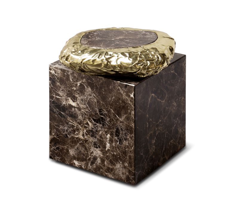Luxury Living Room Sets - Marble side table with gold hammered details.
