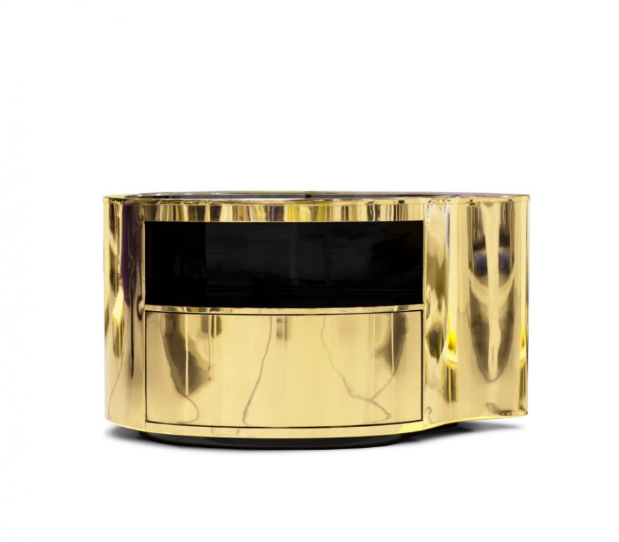 Pepe Calderin - Wave golden nighstand with a drawer