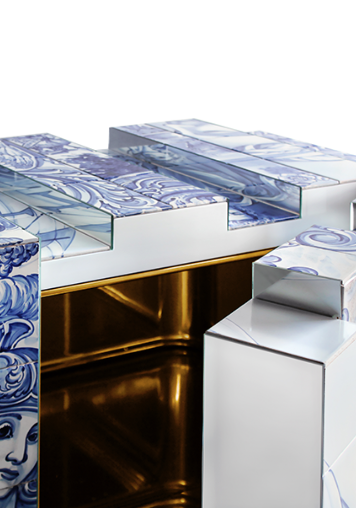 blue and white sideboards details