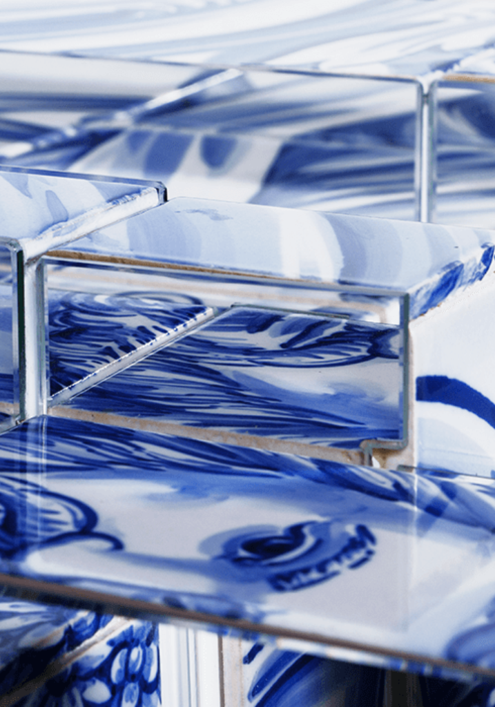 blue and white sideboards details