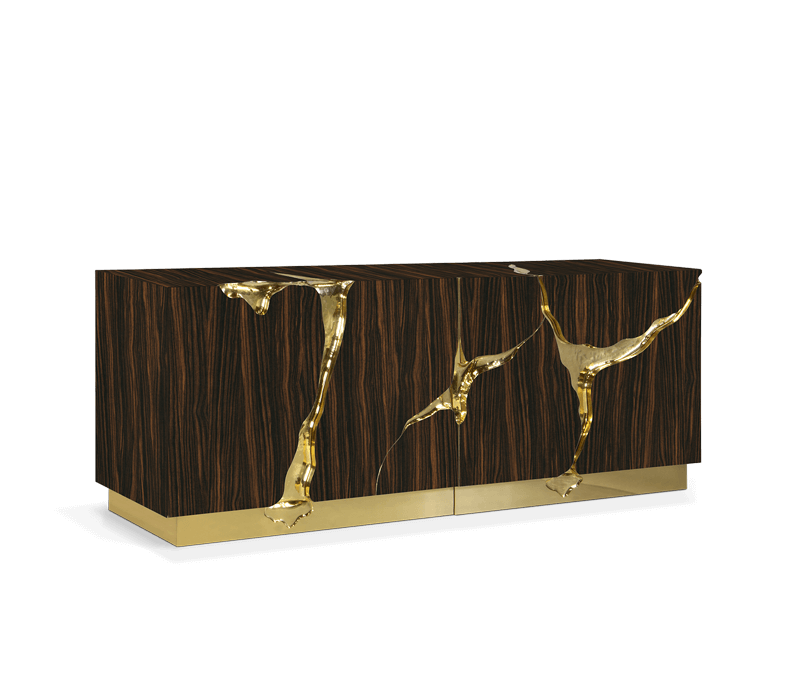 gold and walnut lapiaz sideboard