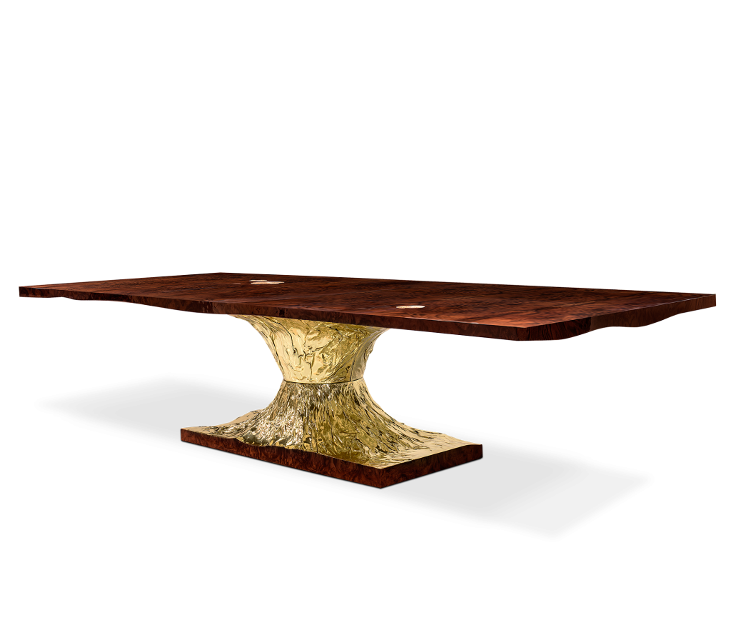 brown wood and gold dining room