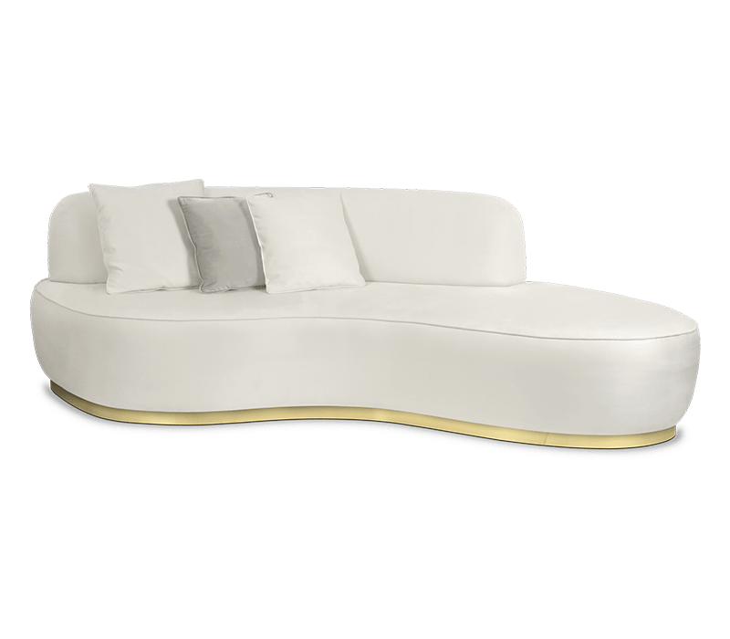 Luxury Living Room Sets - a right sided sofa in whit with gold detail on the bottom, A back support that cover almost the whole sofa.