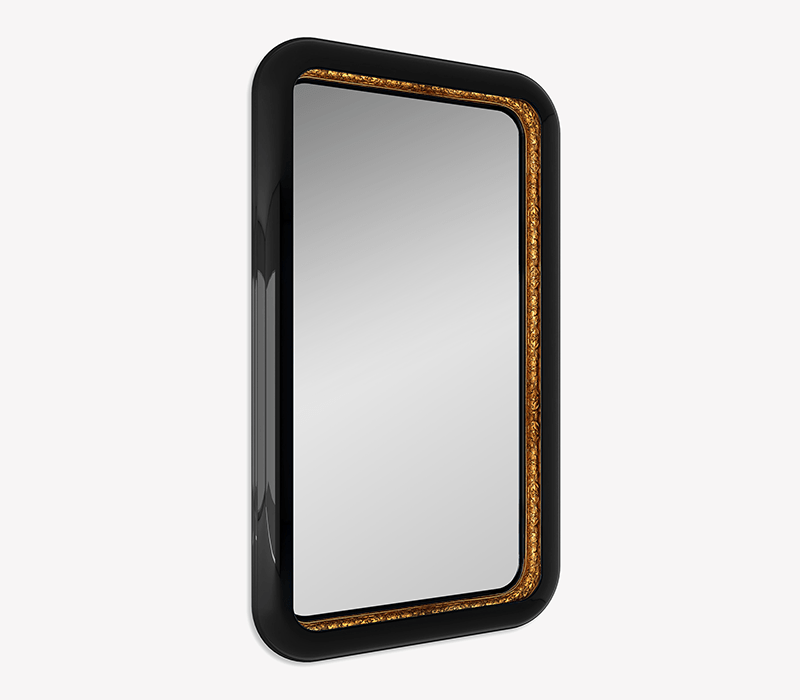Lori Morris Design - Rectangular mirror in black and gold filigree forms on the inside.