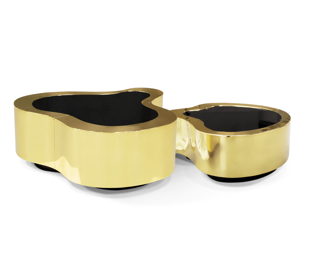 two golden center tables